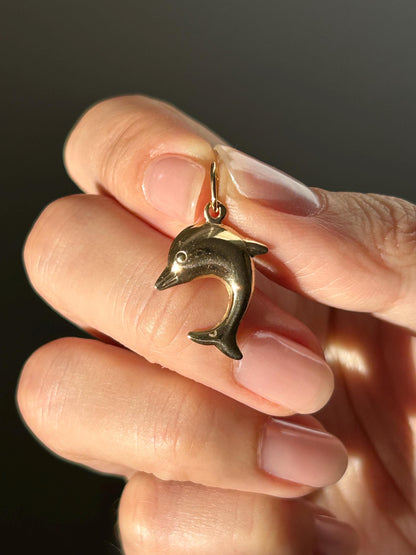 Vintage 18k Yellow Gold Dolphin Charm - French Hallmarks