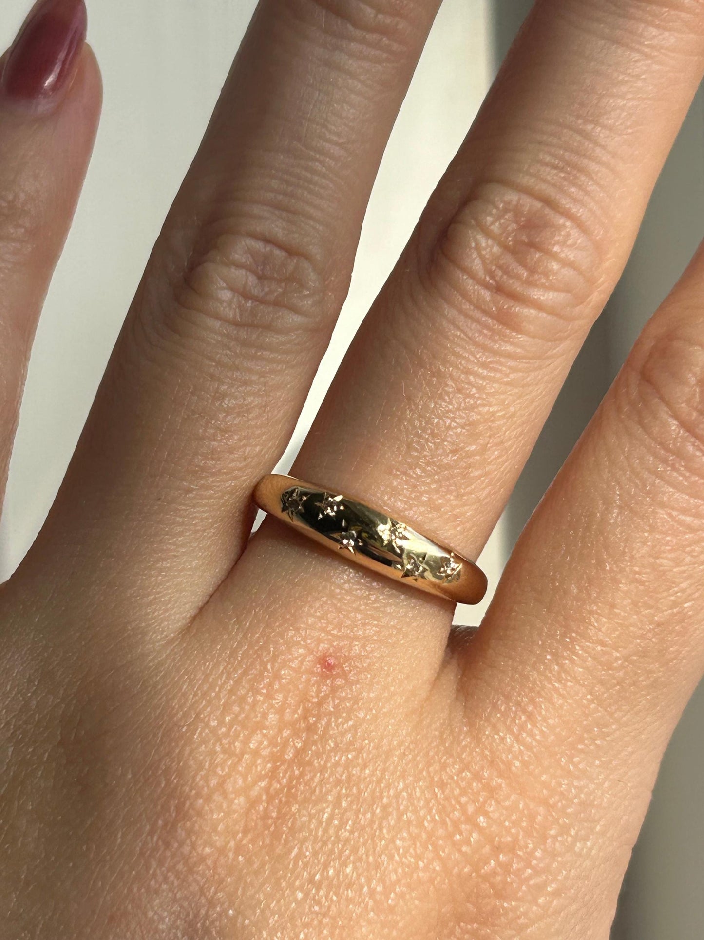 Vintage 18k Gold Diamond Starburst Thin Dome Ring - Vintage Diamond Ring - Starburst Dome Ring - 18K Yellow Gold Ring