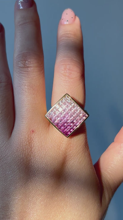 Vintage 18k Pink Sapphire Ombre Invisible Set Ring: US Size 6.25