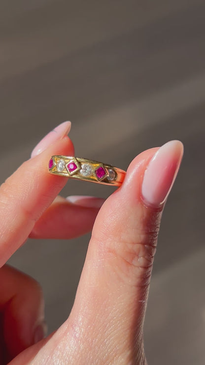 Vintage 18k 50-60’s Art Deco revival geometric ruby and diamond ring