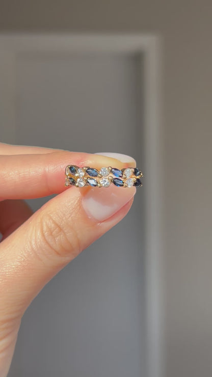 Vintage 18k sapphire marquise and diamond half eternity band