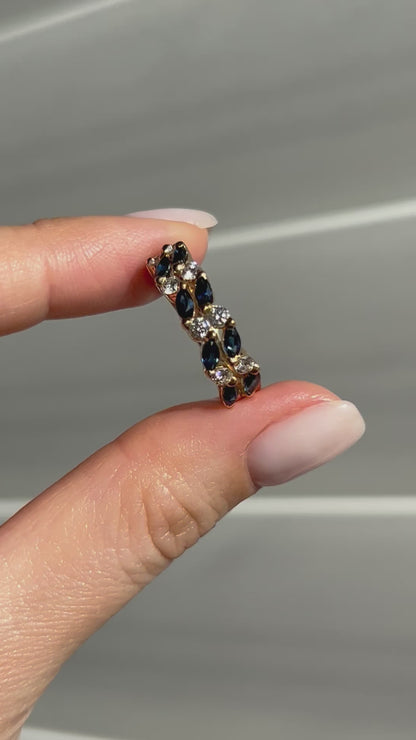 Vintage 18k sapphire marquise and diamond half eternity band
