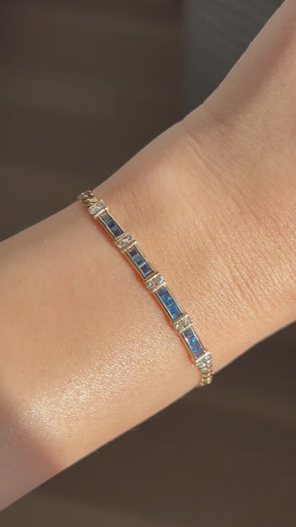 Vintage 18k Gold Sapphire and Diamond Curb Bracelet