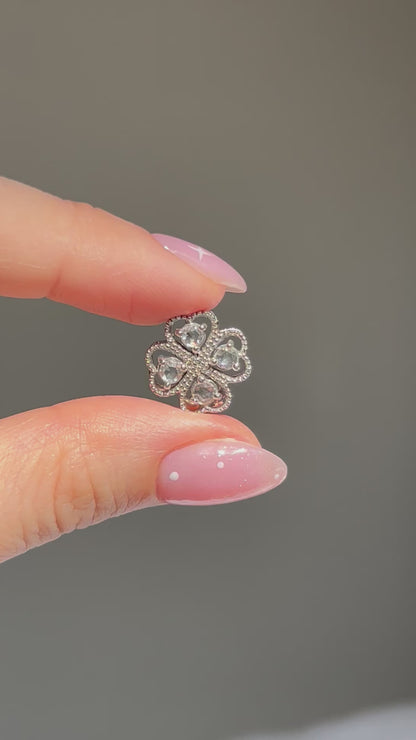 Modern Estate 18k WG Rose Cut Diamond Clover Slider Pendant