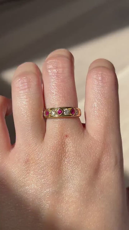 Vintage 18k 50-60’s Art Deco revival geometric ruby and diamond ring