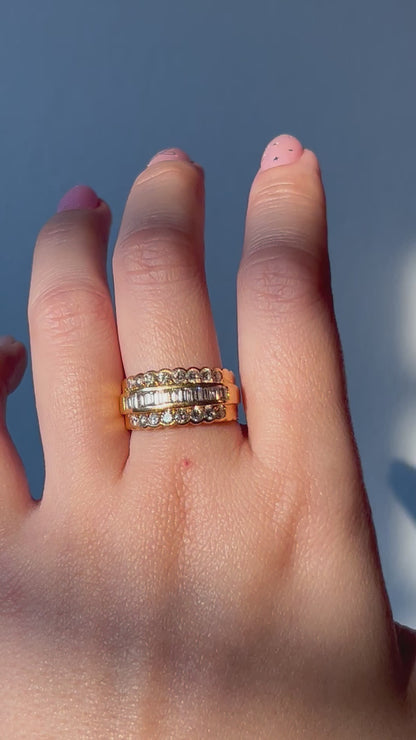 Vintage 18k Diamond Triple Row Ring: US Size 7