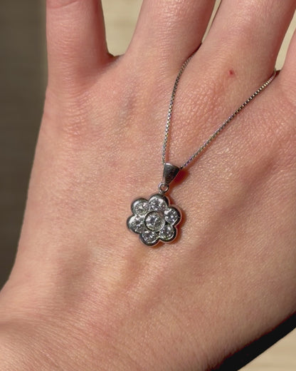 Vintage Platinum Bezel Set Diamond Flower Pendant - 1ctw
