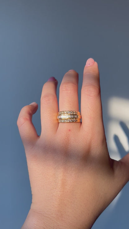 Vintage 18k Diamond Triple Row Ring: US Size 7