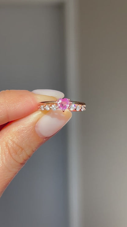 18k Pink Gold Pink Sapphire Heart Ring with Diamonds