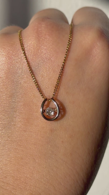 Dainty Vintage 18k Rose Gold Suspended Champagne Diamond Horseshoe Charm Pendant