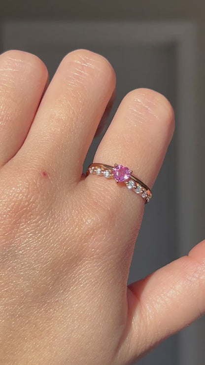 18k Pink Gold Pink Sapphire Heart Ring with Diamonds