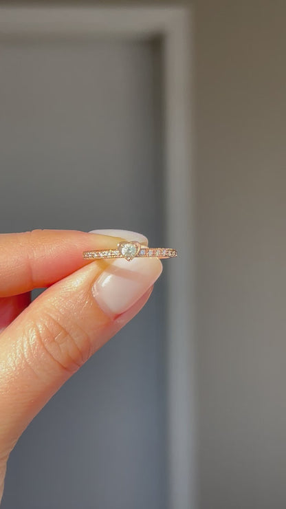 Vintage 18k Pink Gold Diamond Heart Dainty Stacking Band