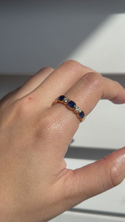 Vintage Oval Sapphire and Round Diamond Band: US Size 7