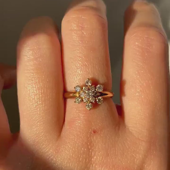 Vintage 18k Yellow Gold Diamond Snowflake Ring: US Size 5, 0.5 ct Diamonds