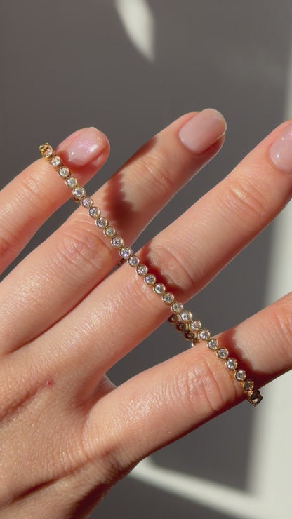 Vintage 18k Gold Bezel Set Diamond Tennis Bracelet - 1.51ctw