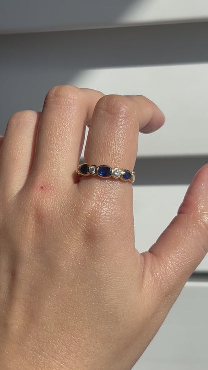 Vintage Oval Sapphire and Round Diamond Band: US Size 7