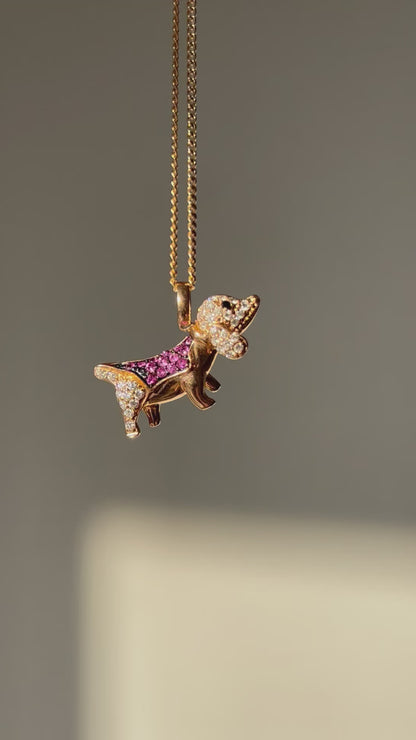 Vintage 18k Pink Gold Sausage Dog Pendant
