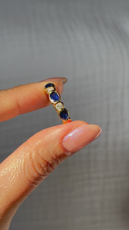 Vintage Oval Sapphire and Round Diamond Band: US Size 7