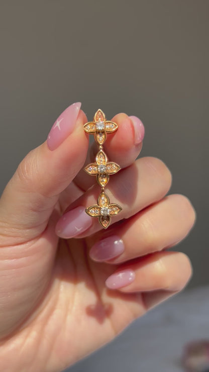 Vintage 18k Gold Diamond Flower Trio Pendant