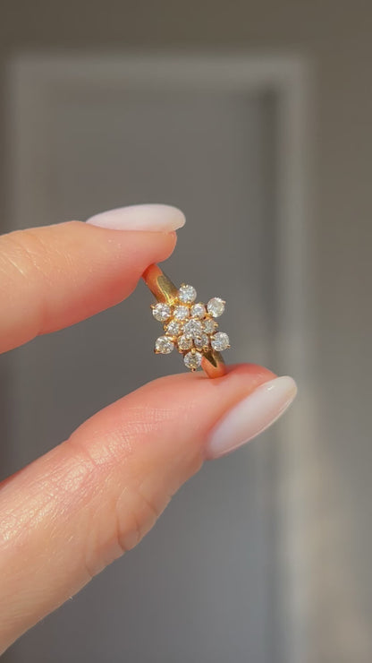 Vintage 18k Yellow Gold Diamond Snowflake Ring: US Size 5, 0.5 ct Diamonds