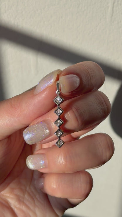 Vintage 18k White Gold Invisible Set Diamond Five-Motif Bar Pendant