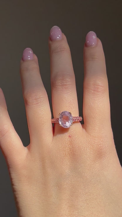 Vintage 18k Yellow Gold Kunzite Cocktail Ring - Pave Pink Sapphires