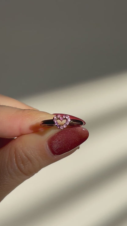 Vintage 18k Pink Gold Pink Sapphire Heart Pinky Ring