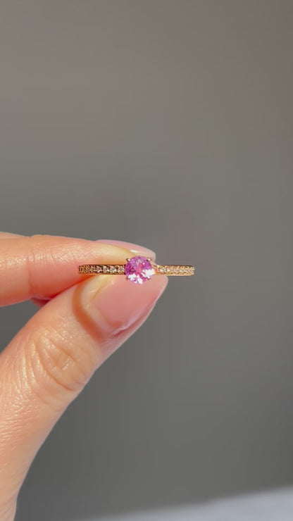 Modern Estate 18k Gold Pink Sapphire with Diamond Accent Ring