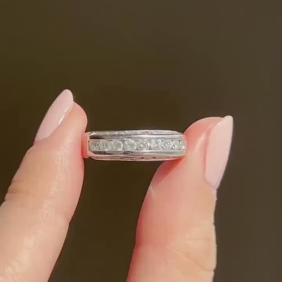 Vintage 14k White Gold Diamond Wedding Band Ring - 0.6 ct, Size 6.25