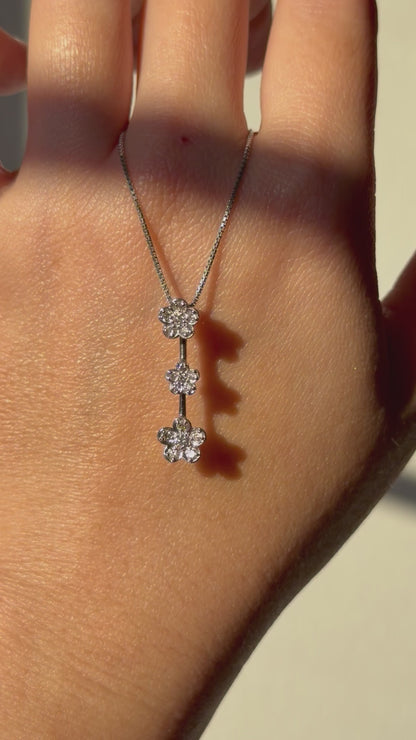 Vintage 18k WG Diamond Flower Bar Swinging Pendant