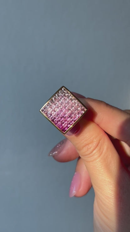Vintage 18k Pink Sapphire Ombre Invisible Set Ring: US Size 6.25