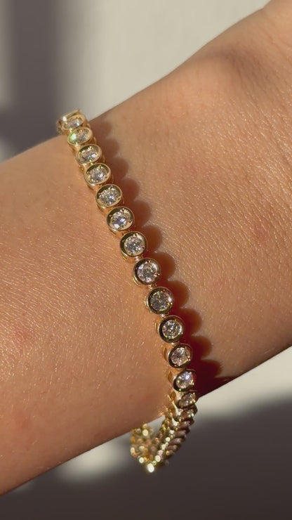 Vintage 18k Gold Bezel Set 3.0 CTW Diamond Tennis Bracelet