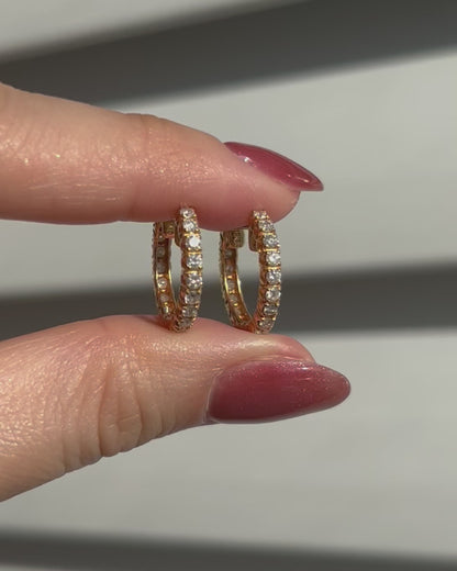 Vintage 18k Gold Small Diamond Hoop Earrings