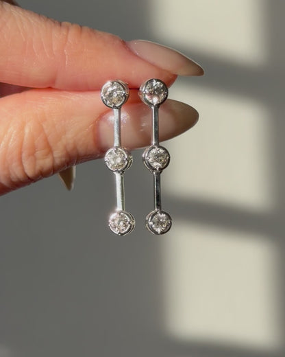 Vintage 18k White Gold Bezel Set Diamond Dangle Drop Earrings - 1.0ctw