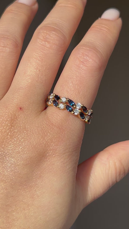 Vintage 18k sapphire marquise and diamond half eternity band