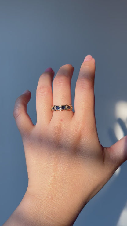 Vintage 18k Oval Sapphire and Diamond Stacking Band: US Size 5.75