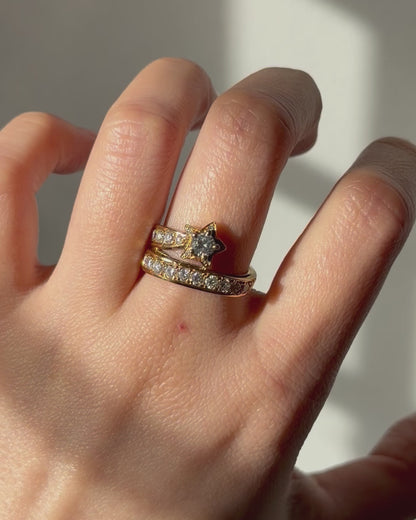 Vintage 18k Gold Diamond Shooting Star Ring - Comet Celestial Motif Ring
