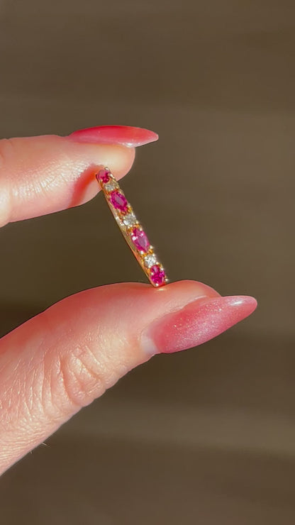 Vintage 18k Gold Ruby Marquise and Diamond Stacking Ring