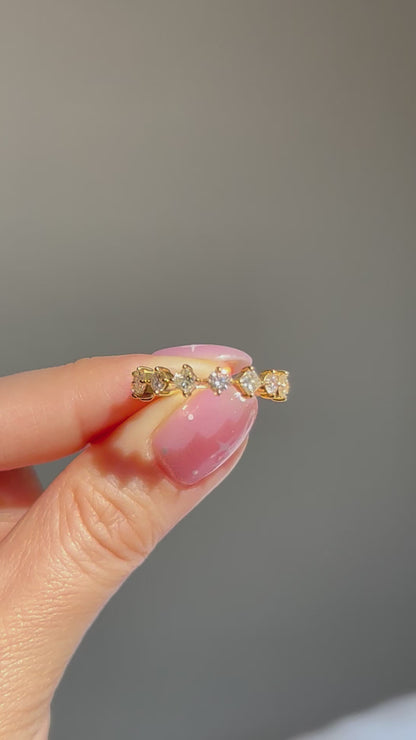 Vintage 18k Alternating Princess Cut and Round Diamond Half Eternity Band