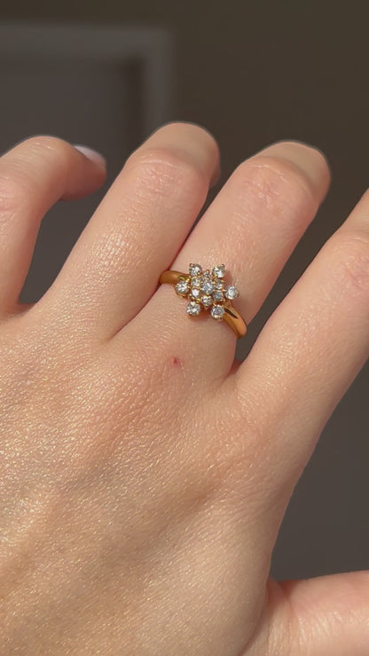 Vintage 18k Yellow Gold Diamond Snowflake Ring: US Size 5, 0.5 ct Diamonds