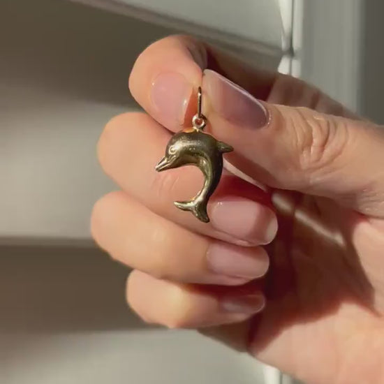 Vintage 18k Yellow Gold Dolphin Charm - French Hallmarks