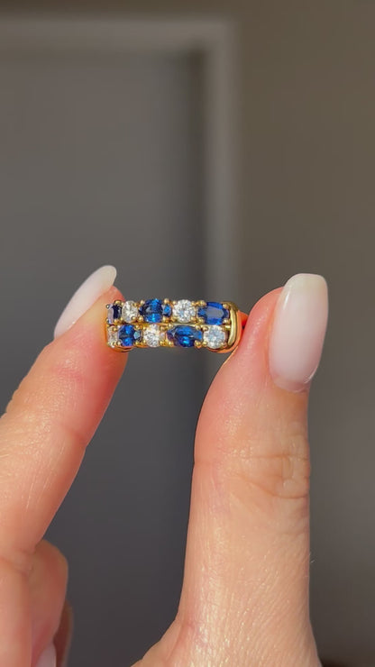 Vintage 18k Gold Sapphire and Diamond Double Row Ring