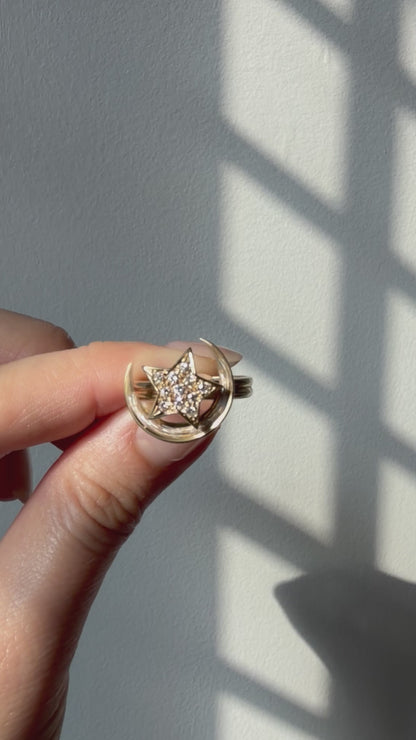 Vintage 18k Gold Diamond Moon and Star Celestial Spinner Ring