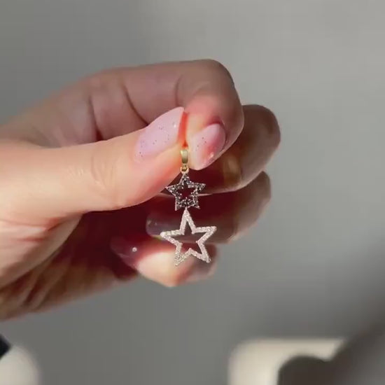14k Yellow Gold Diamond Star Charm Pendant: Celestial Jewelry