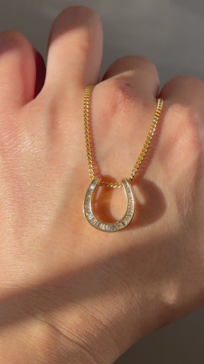 Vintage 18k Gold Baguette Diamond Horseshoe Pendant