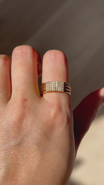 Vintage 18k Yellow Gold Diamond Grid Ring: US Size 7.5, 0.9 ct Diamonds