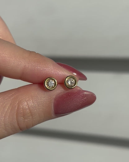 Vintage 18k Bezel Set Diamond Stud Earrings