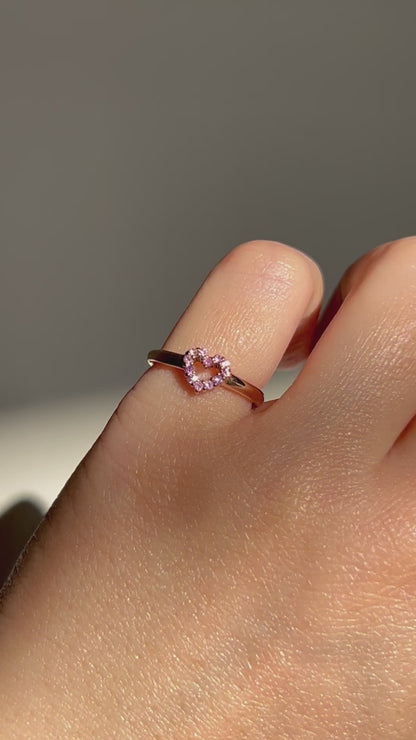 Vintage 18k Pink Gold Pink Sapphire Heart Pinky Ring