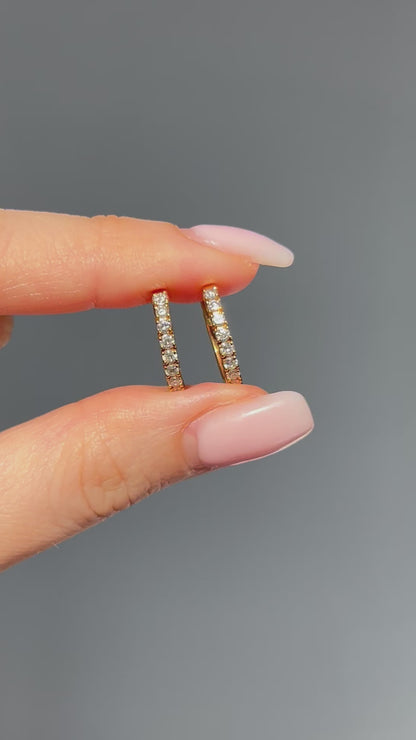 Vintage 18k Gold Diamond Huggies Hoop Earrings