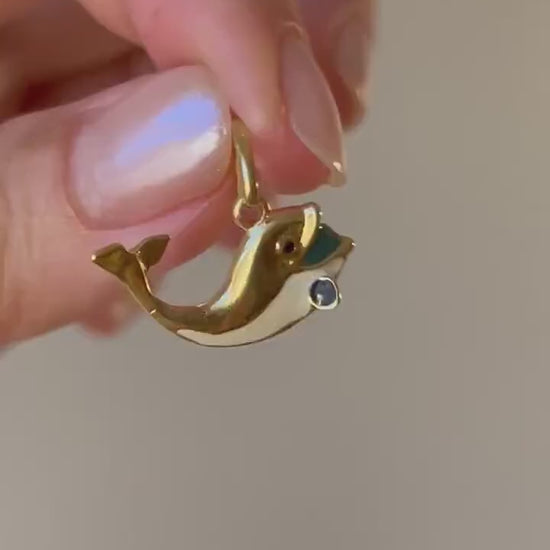 Vintage 18k Yellow Gold Enamel Whale Charm - UnoAErre Italian Design